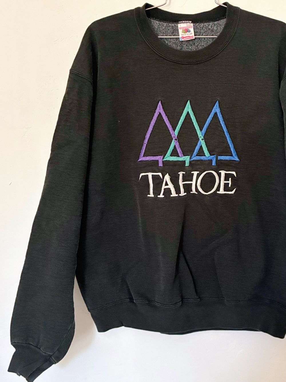 Vintage Geometric Lake Tahoe Graphic Embroidered Sweatshirt sz L